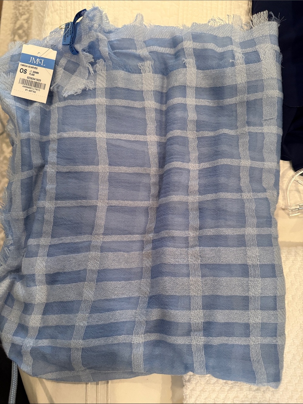 J McLaughlin Light Blue Plaid Lightweight Women's Scarf
